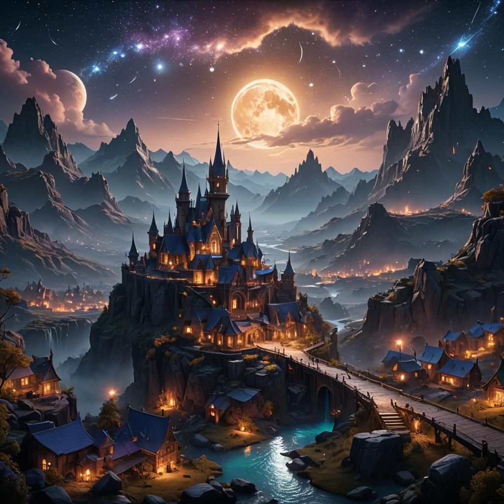 Fantastical Starlight Night in Detailed Matte Painting