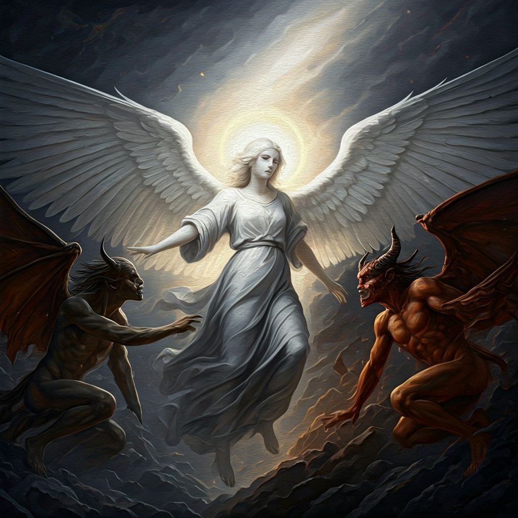 Cosmic Battle of Angels and Demons Oil Painting