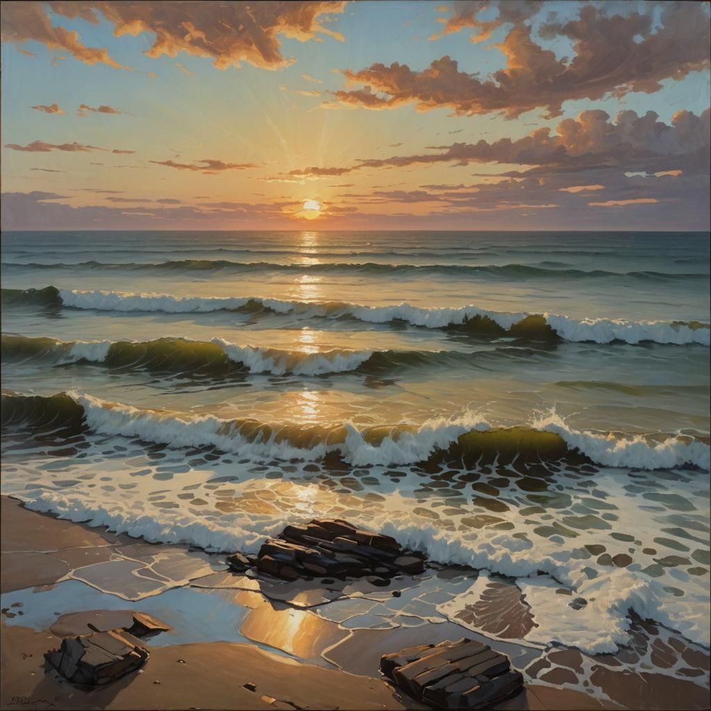 Ocean Sunset in Earthy Tones, Oil Painting