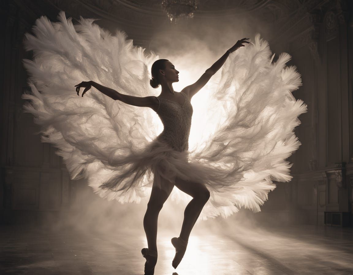 Ballerina in Shattered Glass Dress on Dim Stage