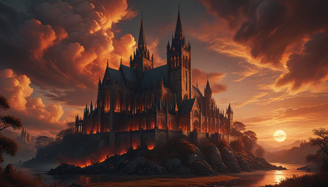 Serene Gothic Village Under a Vibrant Moonlit Sky