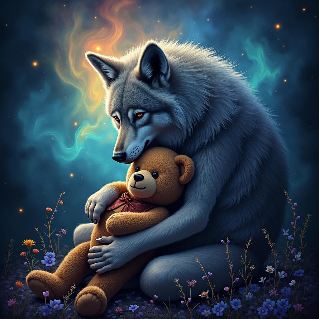 Mystical Werewolf with Teddy Bear in Amazonian Style