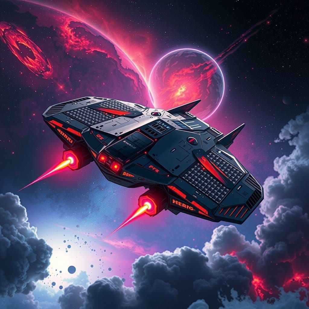 Cyberpunk Spacecraft Pierces the Cosmos