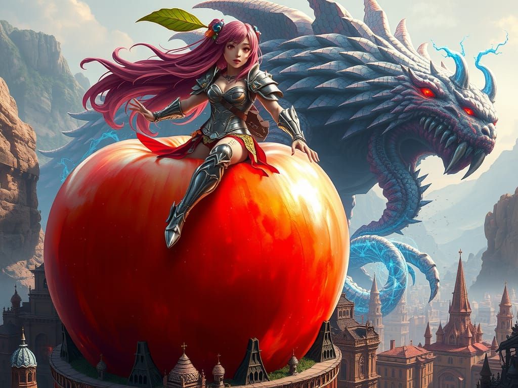 Anime Warrior Empresses Giant Red Apple City