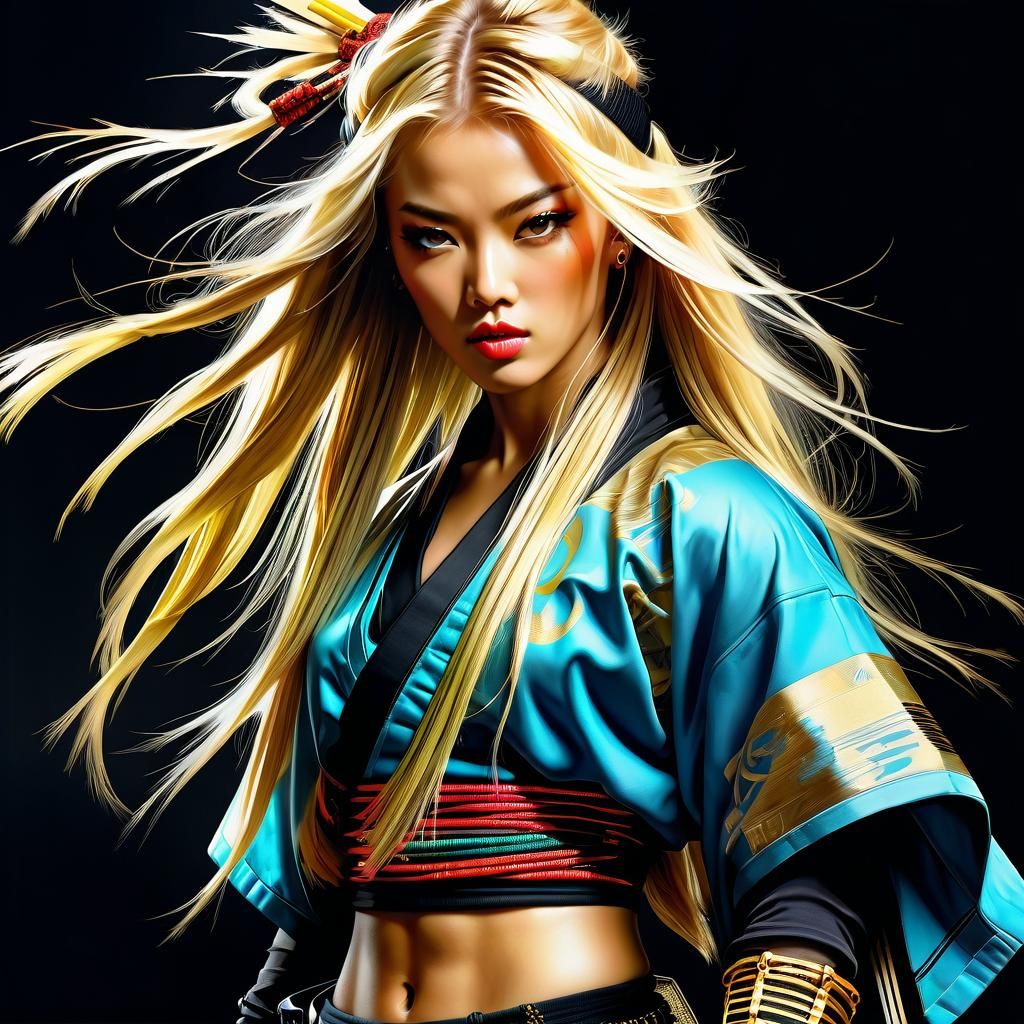 Blonde Samurai Rapper in Anime Style