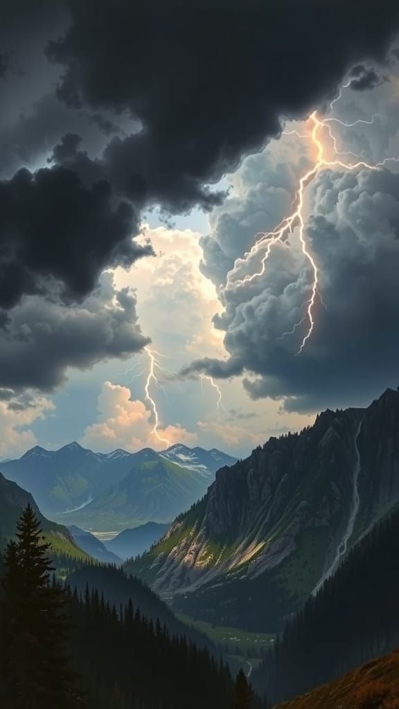 Stormy Skies Over the Mountains in Romantic Realist Style