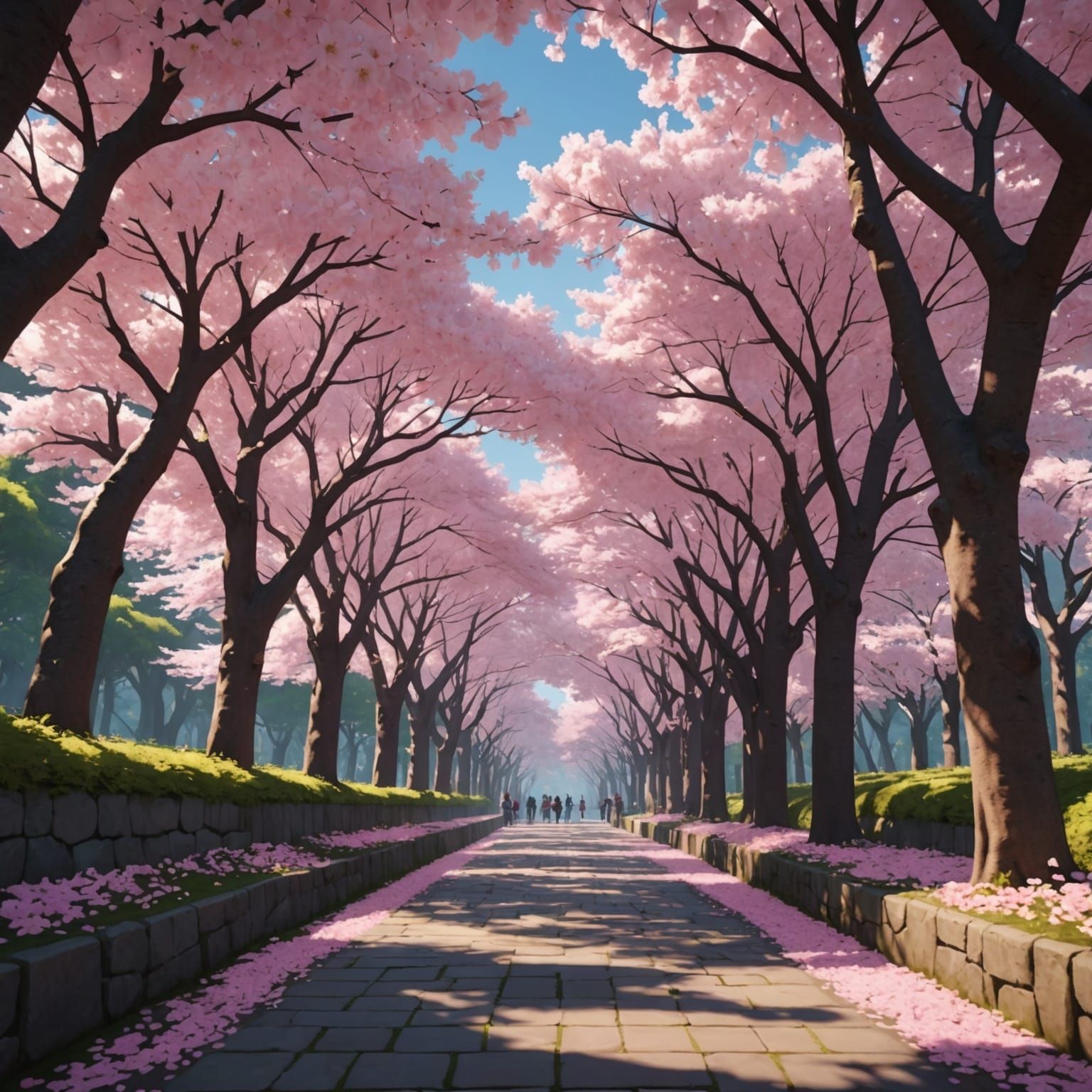 Pink Petal Cherry Blossom Forest in 3D Anime Style