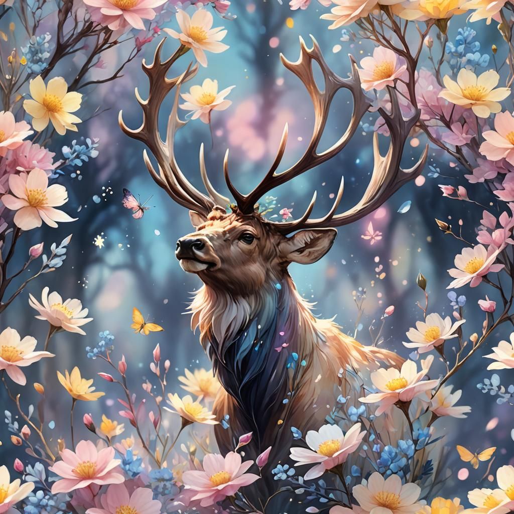 Dreamy Pastel Flowers in Mid-Air: Digital Painting