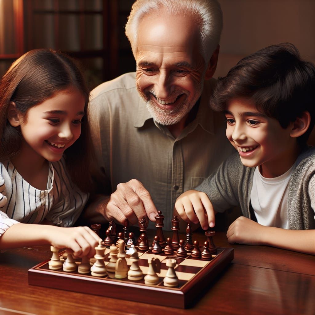 Heartwarming Family Chess Game With Grandfather