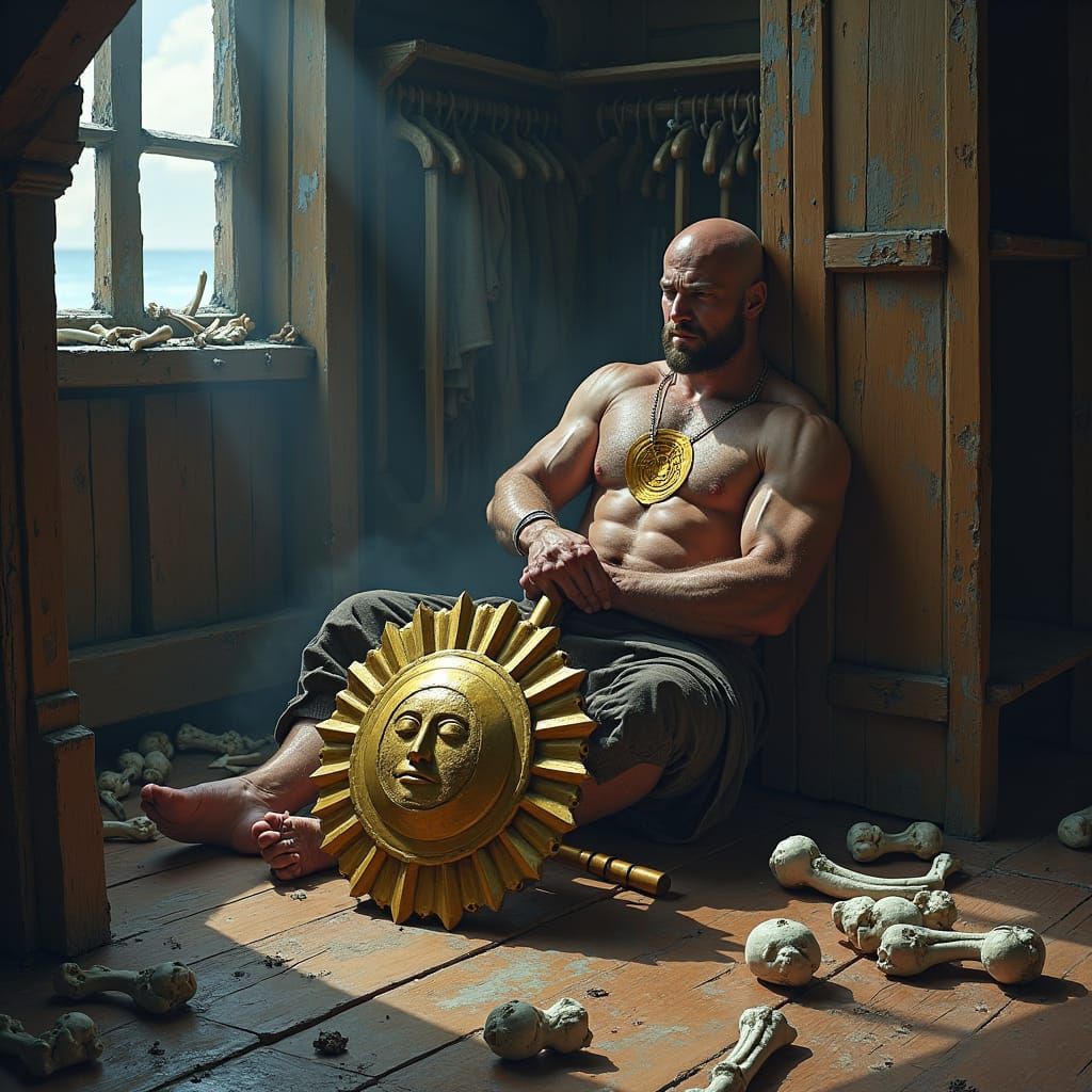 Weary Warrior in Shipwreck Cabin: Matte Painting