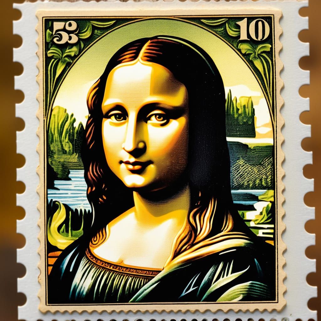 Art Nouveau Mona Lisa Stamp Macro
