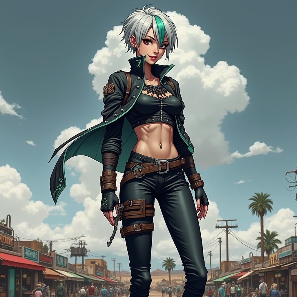 Anime Gunslinger in Alien Market Square