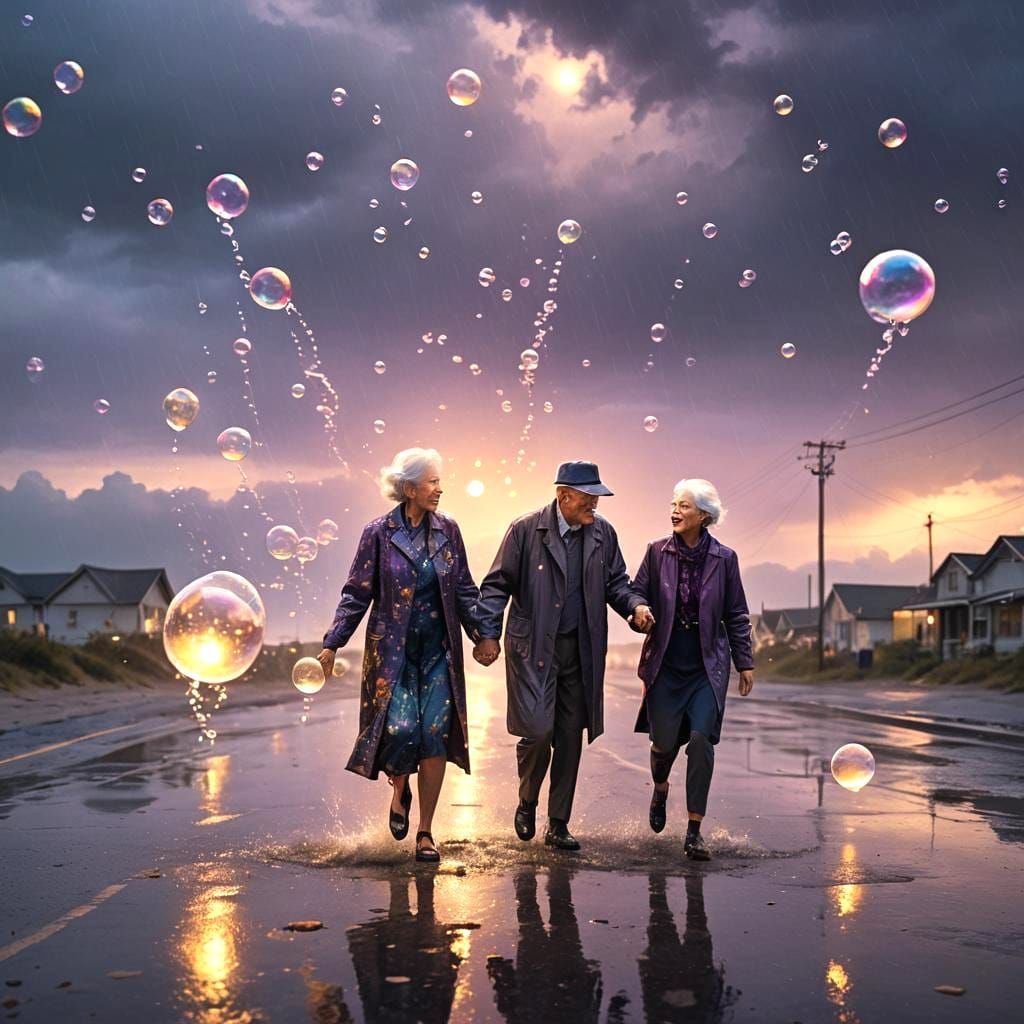 Rain Bubbles on Beach Road: Detailed Matte Painting