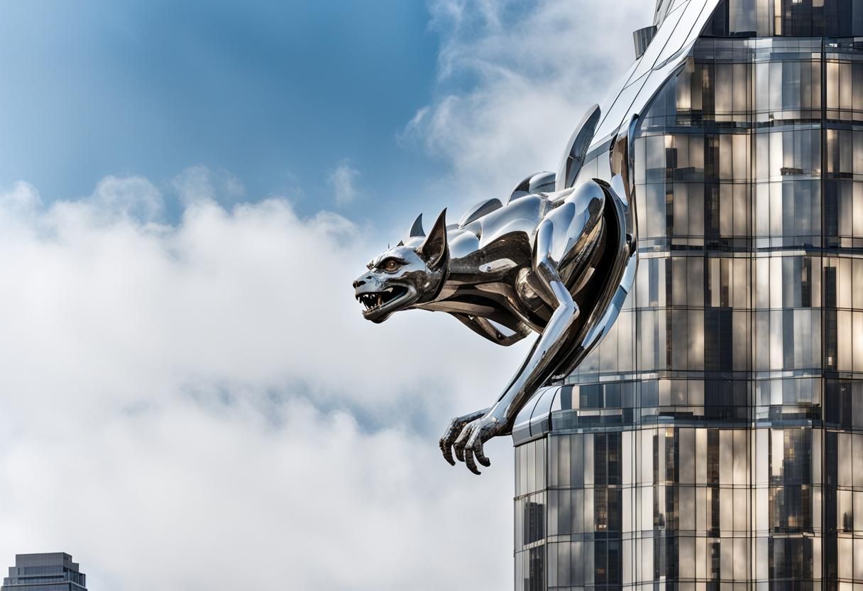 Chrome Gargoyle on Modern Skyscraper