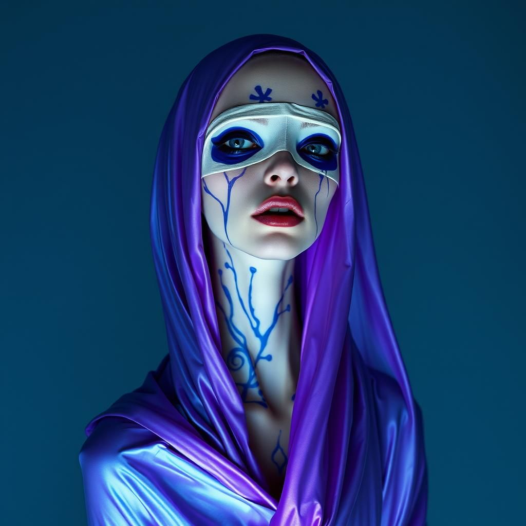 Surreal Female Figure in Flowing Iridescent Robes