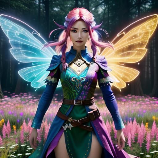 Time Mage in Enchanted Forest with Fairy Wings