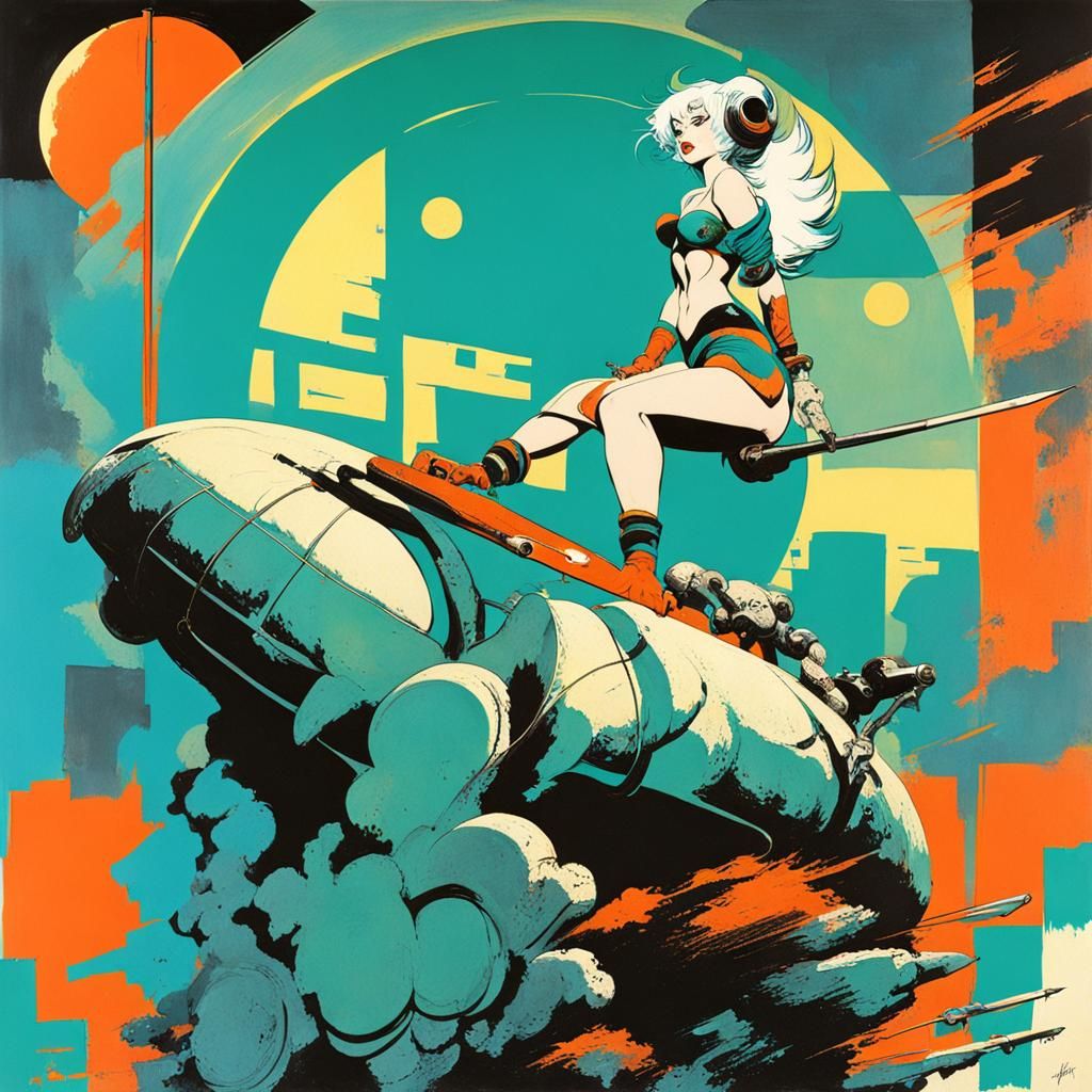 Bikini Art in Frazetta Style with Abstract Details