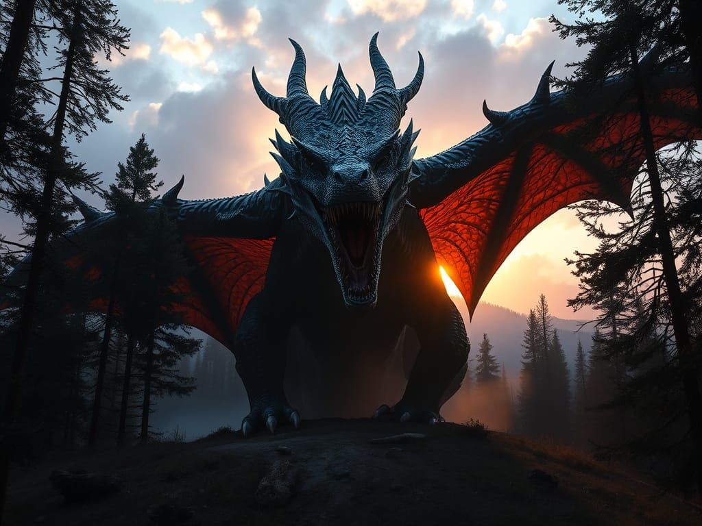 Imposing Zombie Dragon Emerges at Sunrise