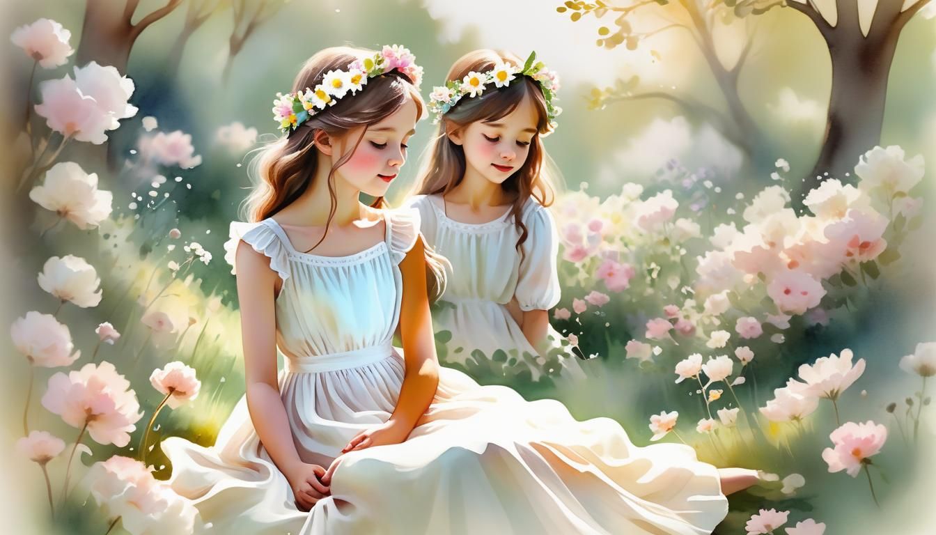 Girl in Garden: Whimsical Watercolour Illustration