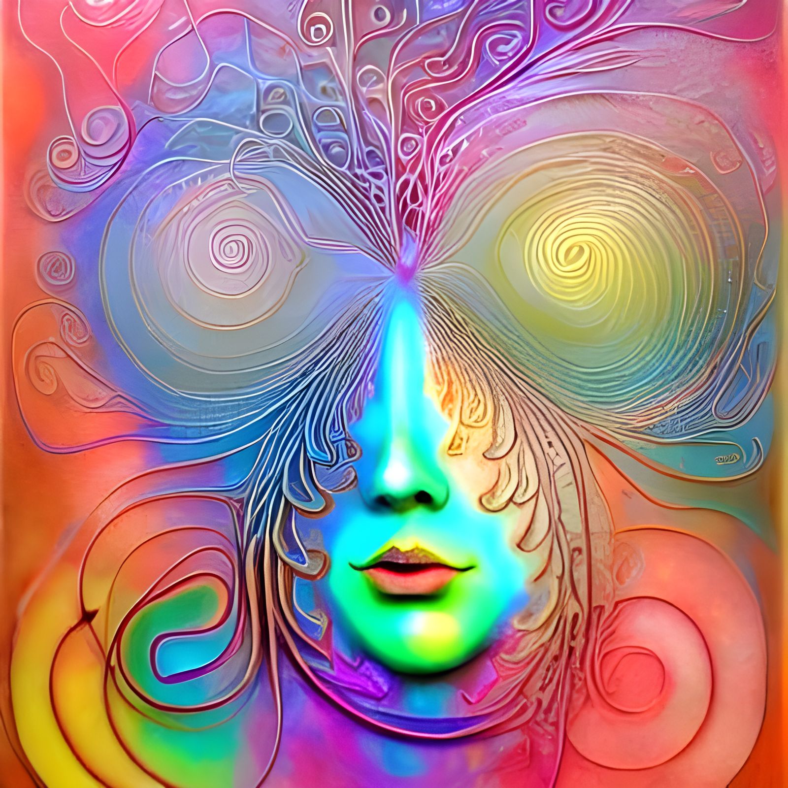 Intricate Mixed-Media Face Sculpture in Postmodern Style