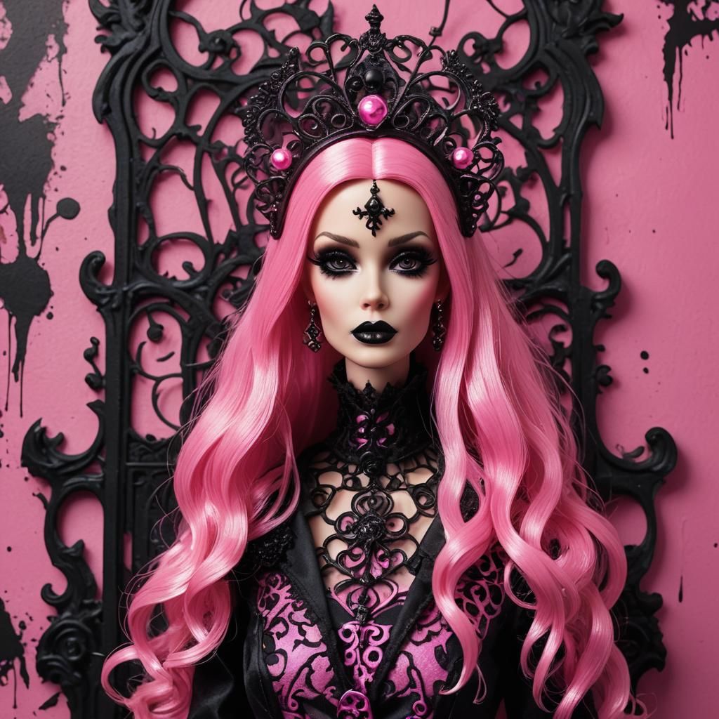 Gothic Barbie: Pink Fashionista Glam in Digital Art