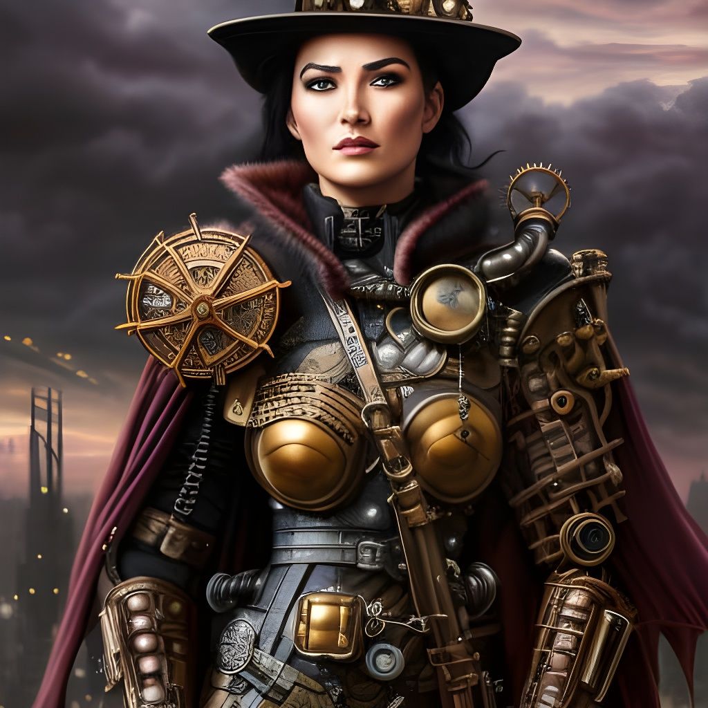 Steampunk Warrior Portrait in Comic Book Style