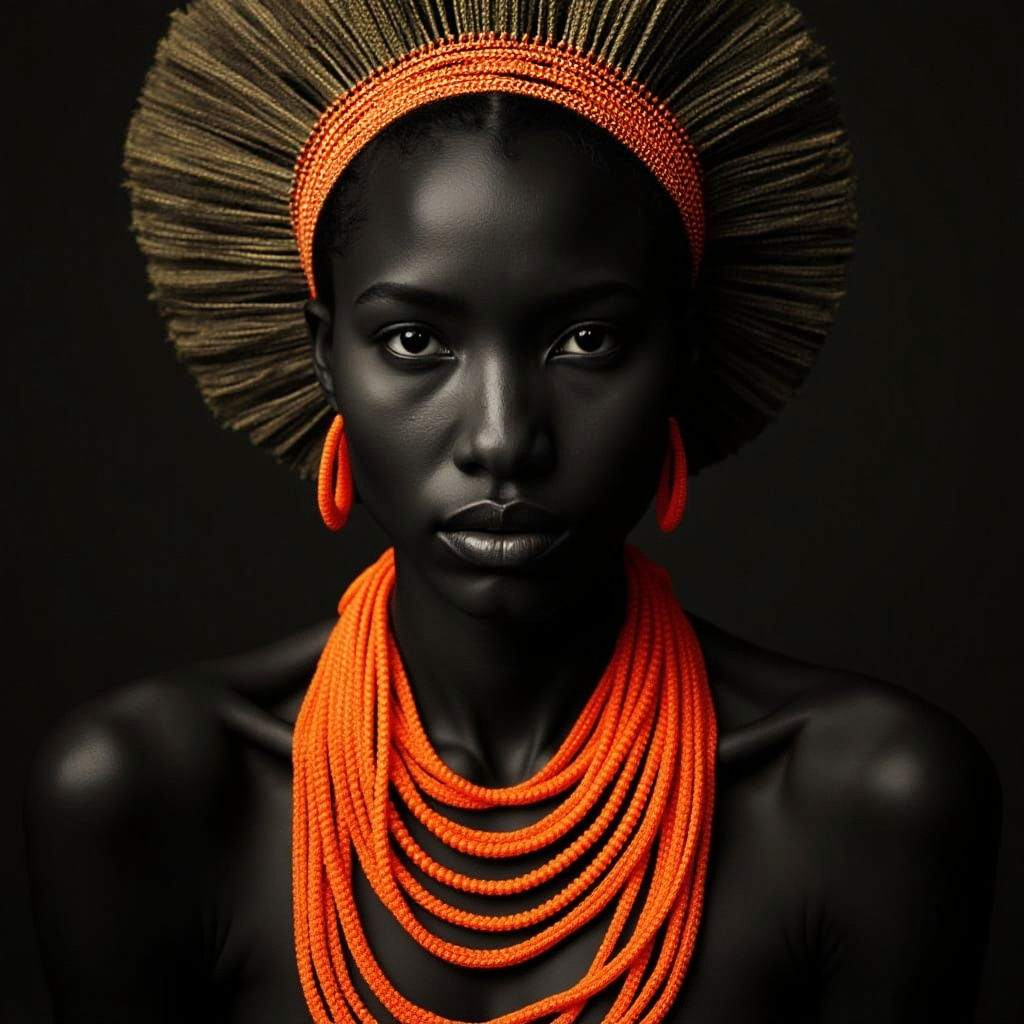 Dramatic Portrait of African Woman in Oil Painting Style