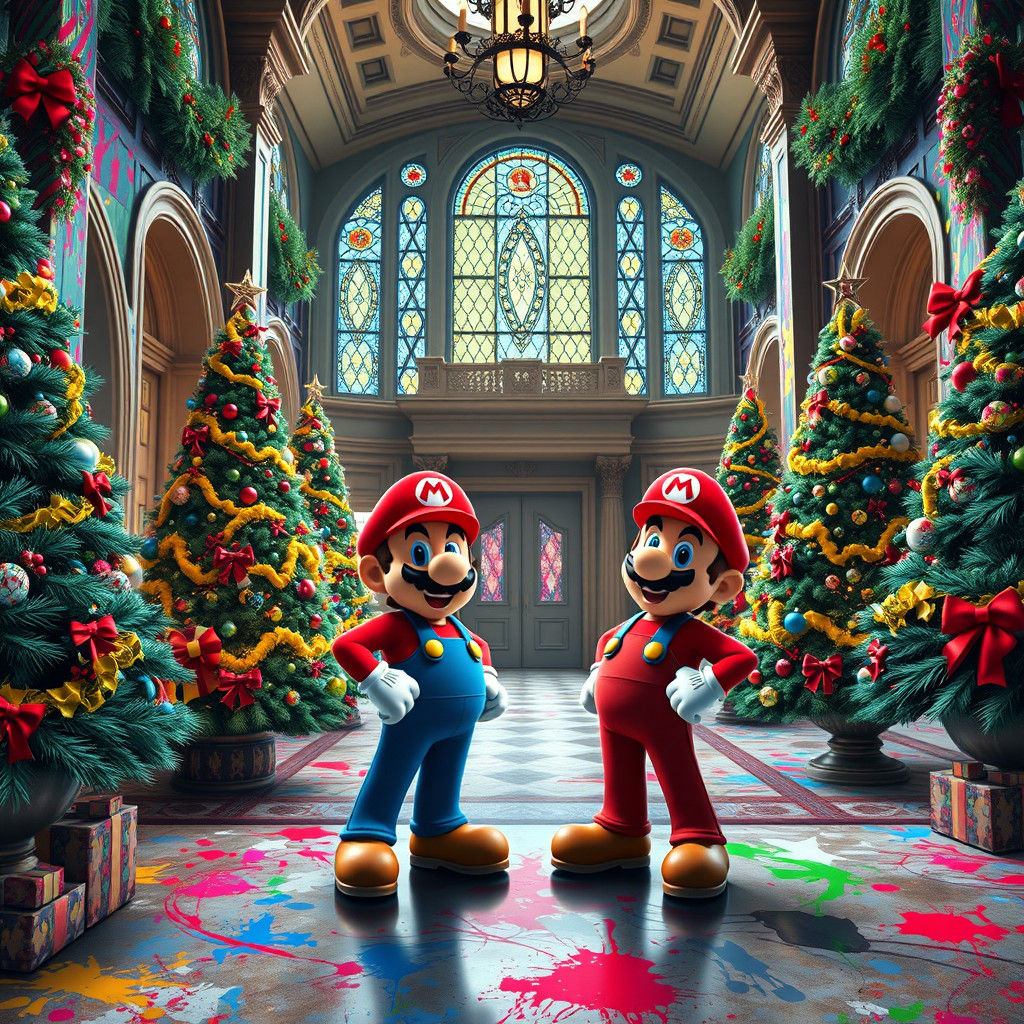 Mario and Luigi's Christmas Graffiti Mansion in 8k