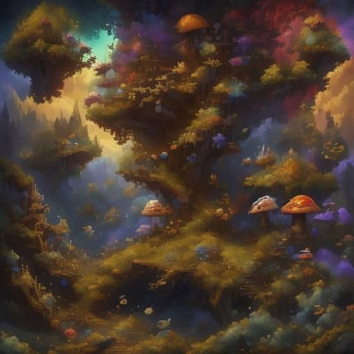 Mushrooms and Lichen Growing on an Old Bookcase