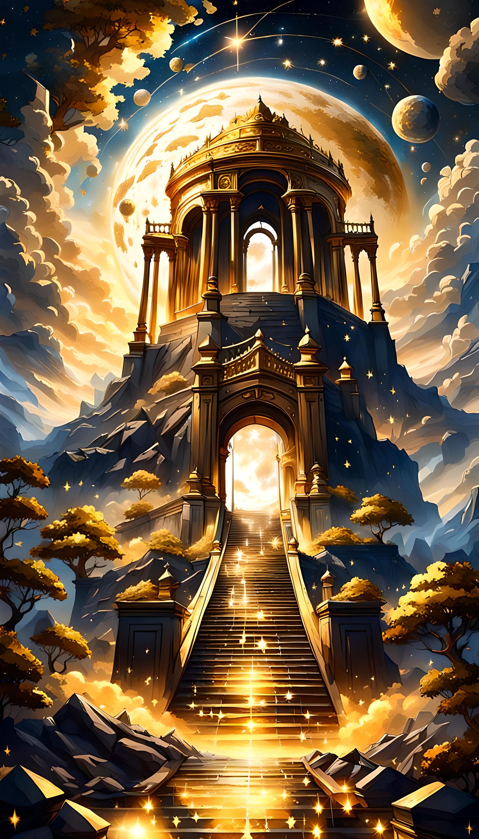 Golden Stairs to a Celestial Fantasy Landscape