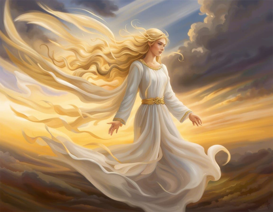 Celestial Angel Soaring Through Heaven in Detailed Matte Pai...