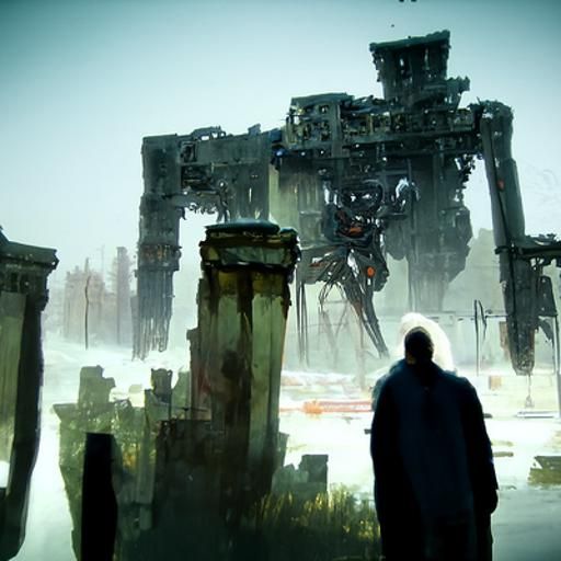Futuristic City Ruins with Lone Figure