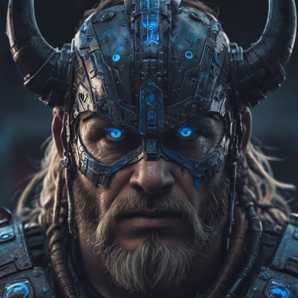 Cyberpunk Viking Berserker with Neon Lights