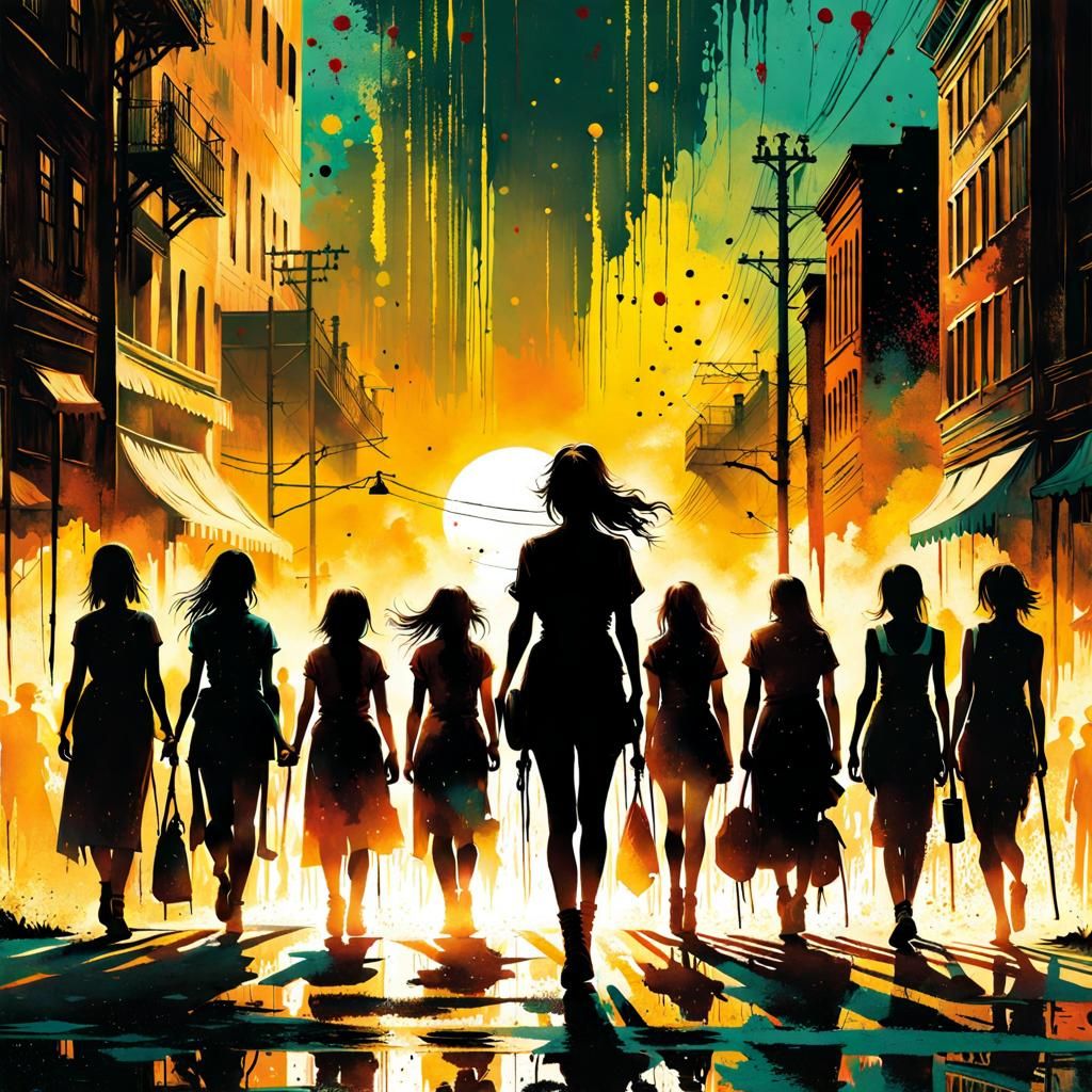 Silhouetted Women in Summer Sun, Cinematic Horror Art