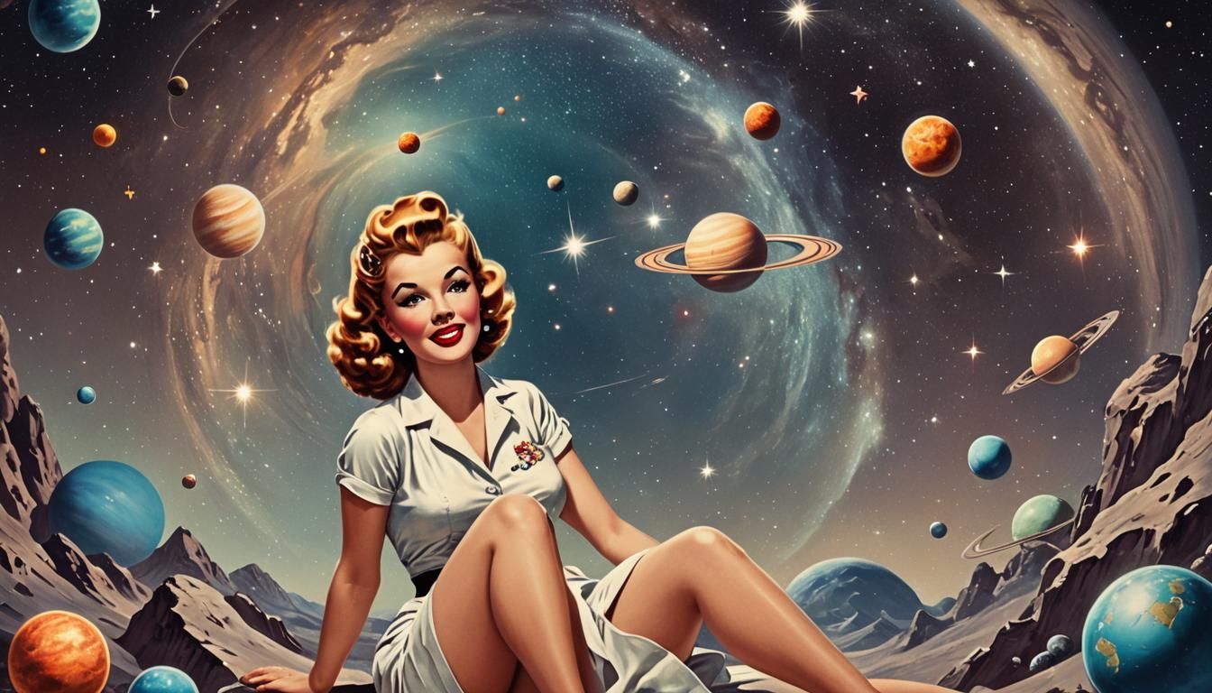 Retro Pinup Girl in Beautiful Space Vista
