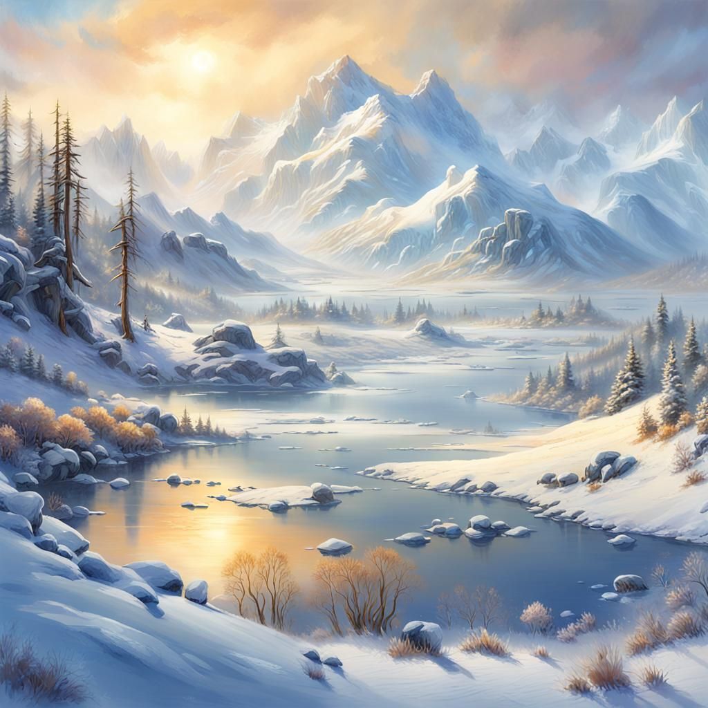 Elegant Winter Tundra in Whistler-esque Digital Painting Sty...
