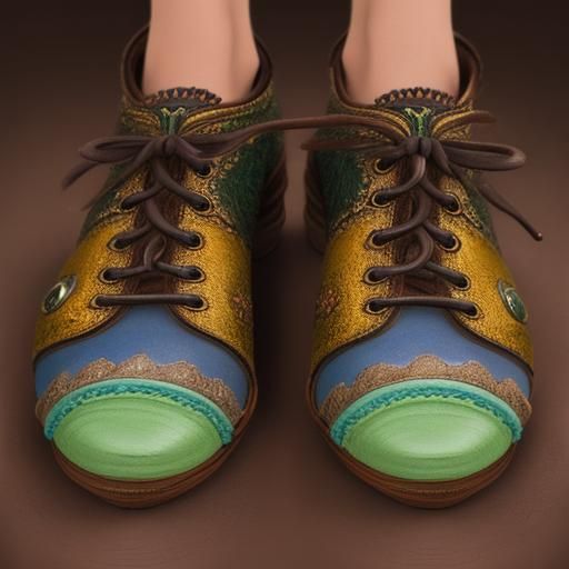Detailed Colored Pencil Drawing of Clay Shoes