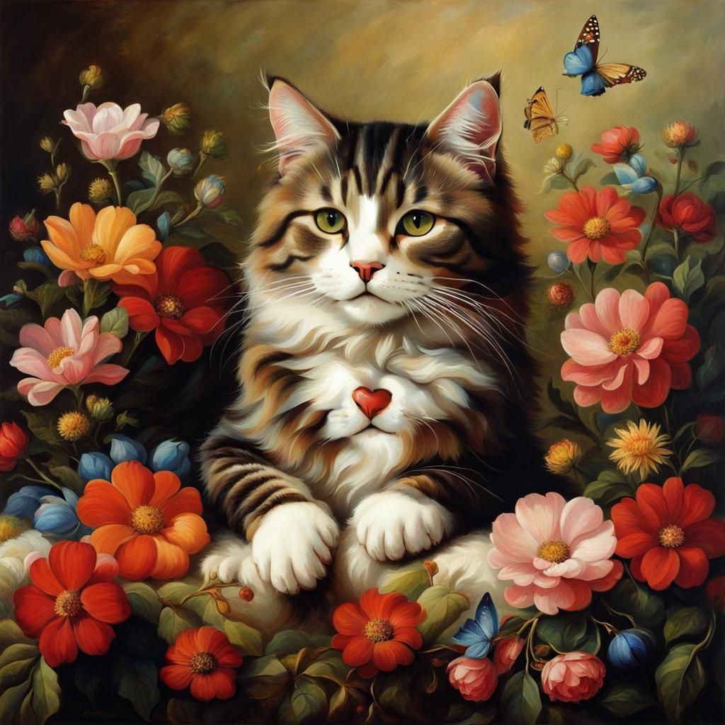 Cat on Pillow in Renaissance Style