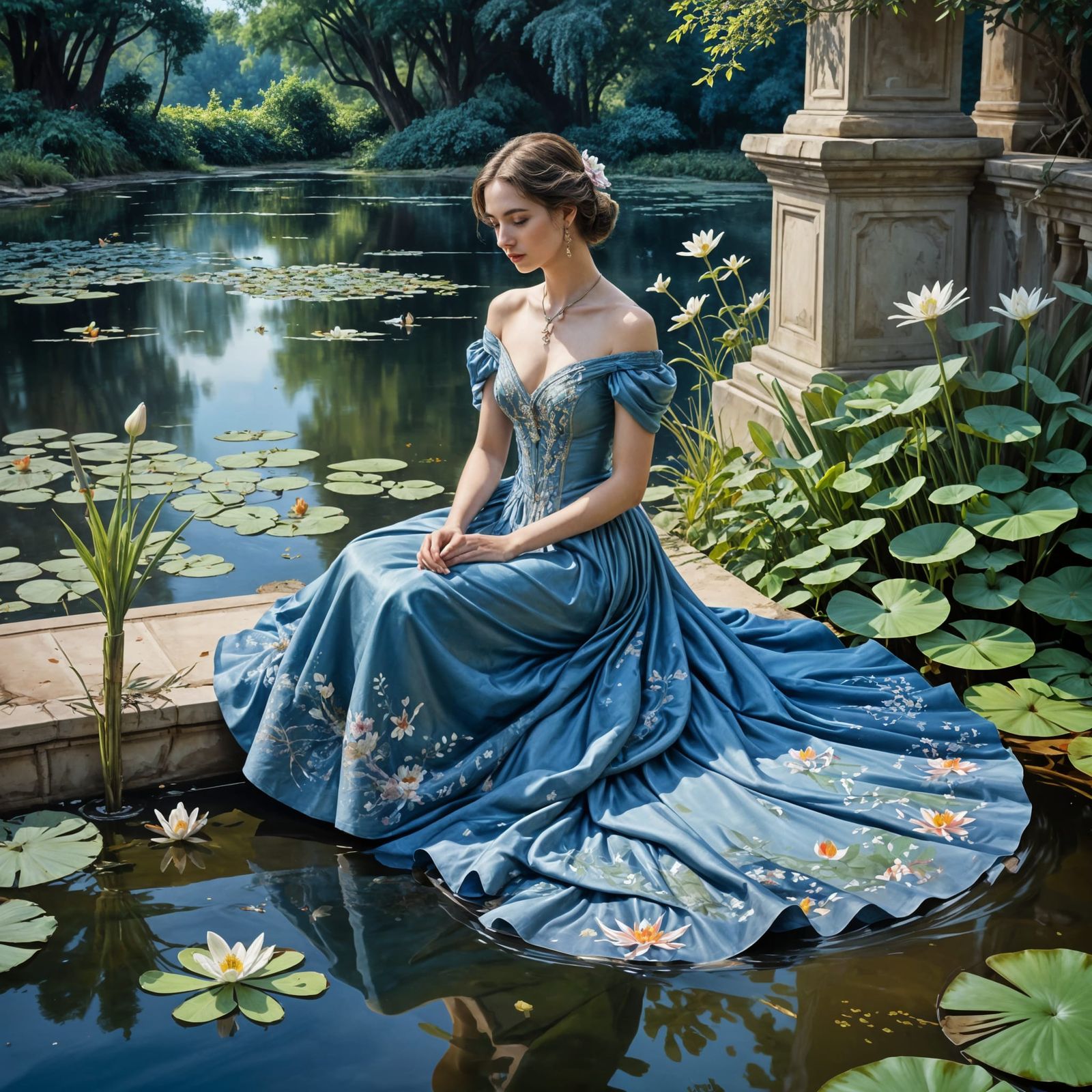 Ethereal Palace Scene in Gouache Impressionist Style