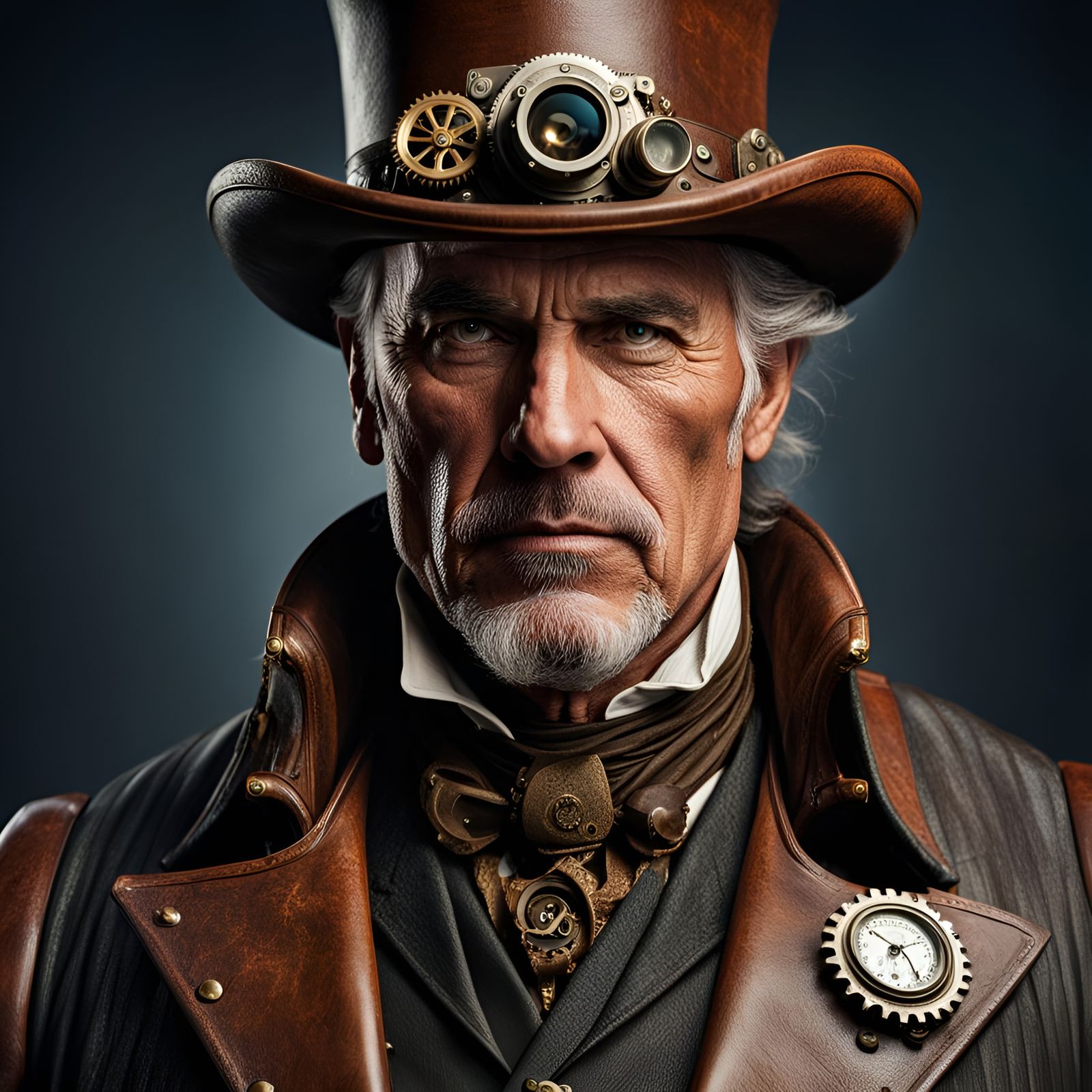 Steampunk Gunslinger CEO Portrait in Cinematic Realism
