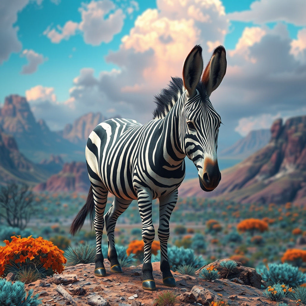Zebra-Donkey Hybrid in Surreal Matte Painting