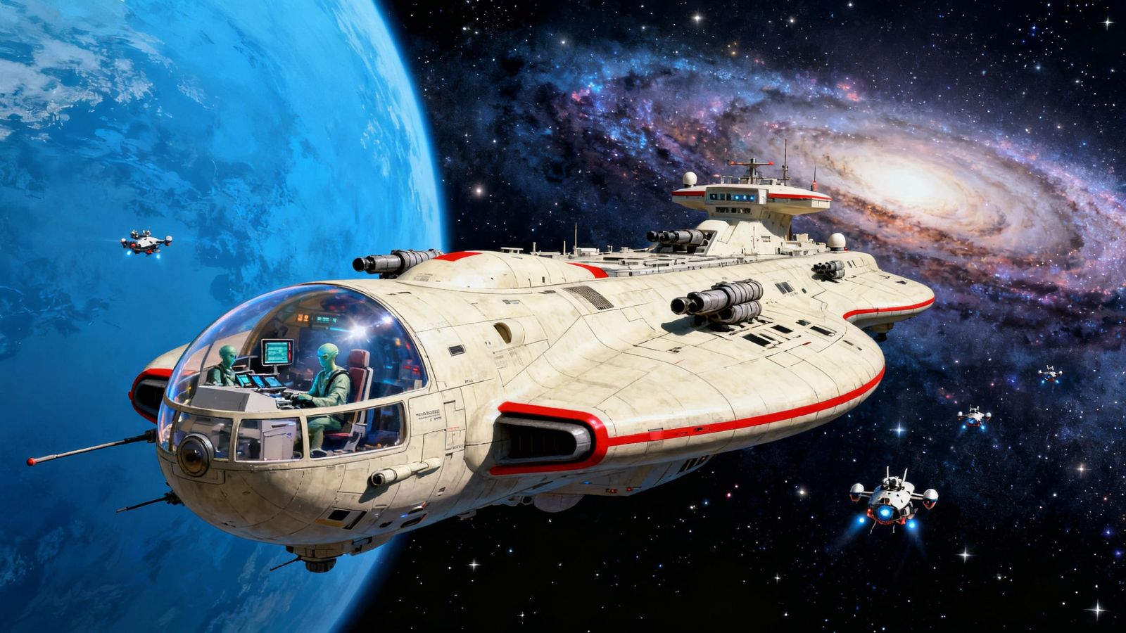 Colossal Alien Cruiser Sneaking Past Blue Planet