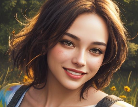 Radiant Smile in Fauvist Expressionism Oil Painting