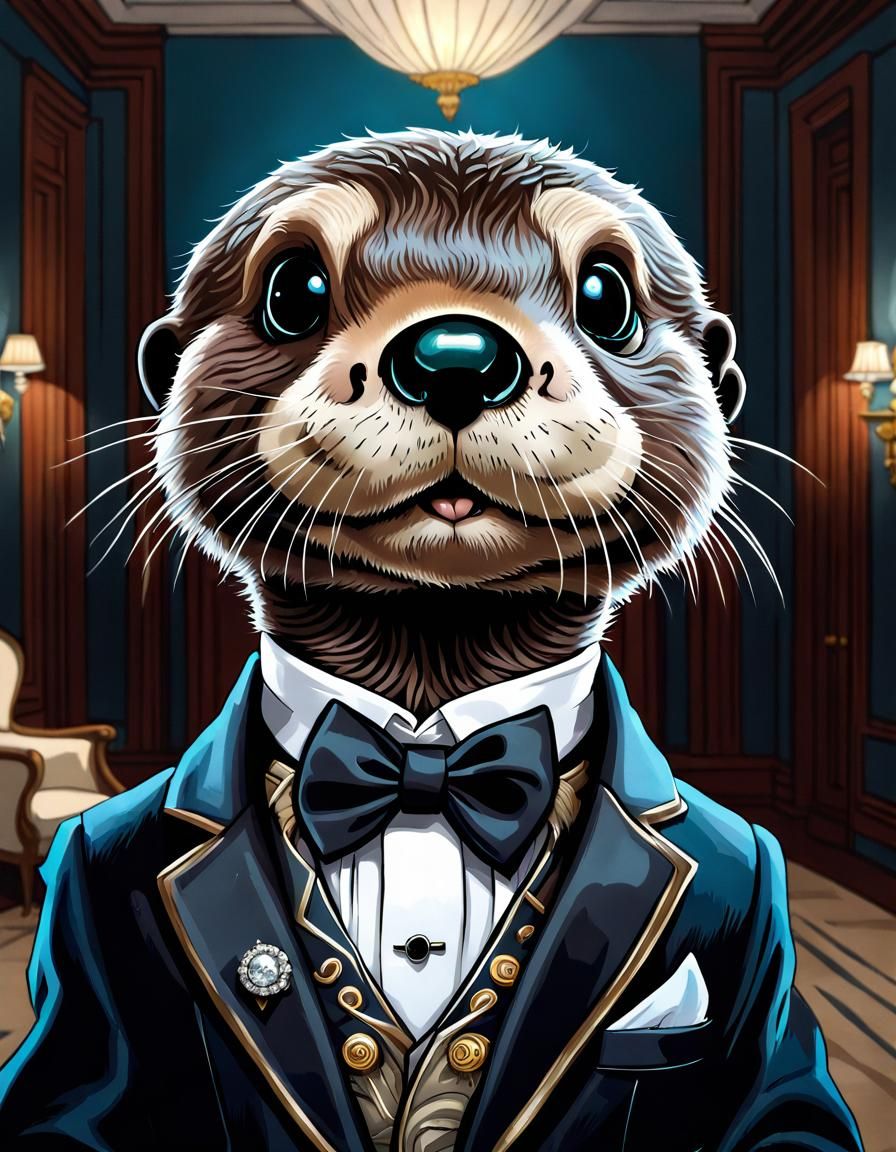 Anthropomorphic Otter in Diamond Tuxedo, Tim Burton Style