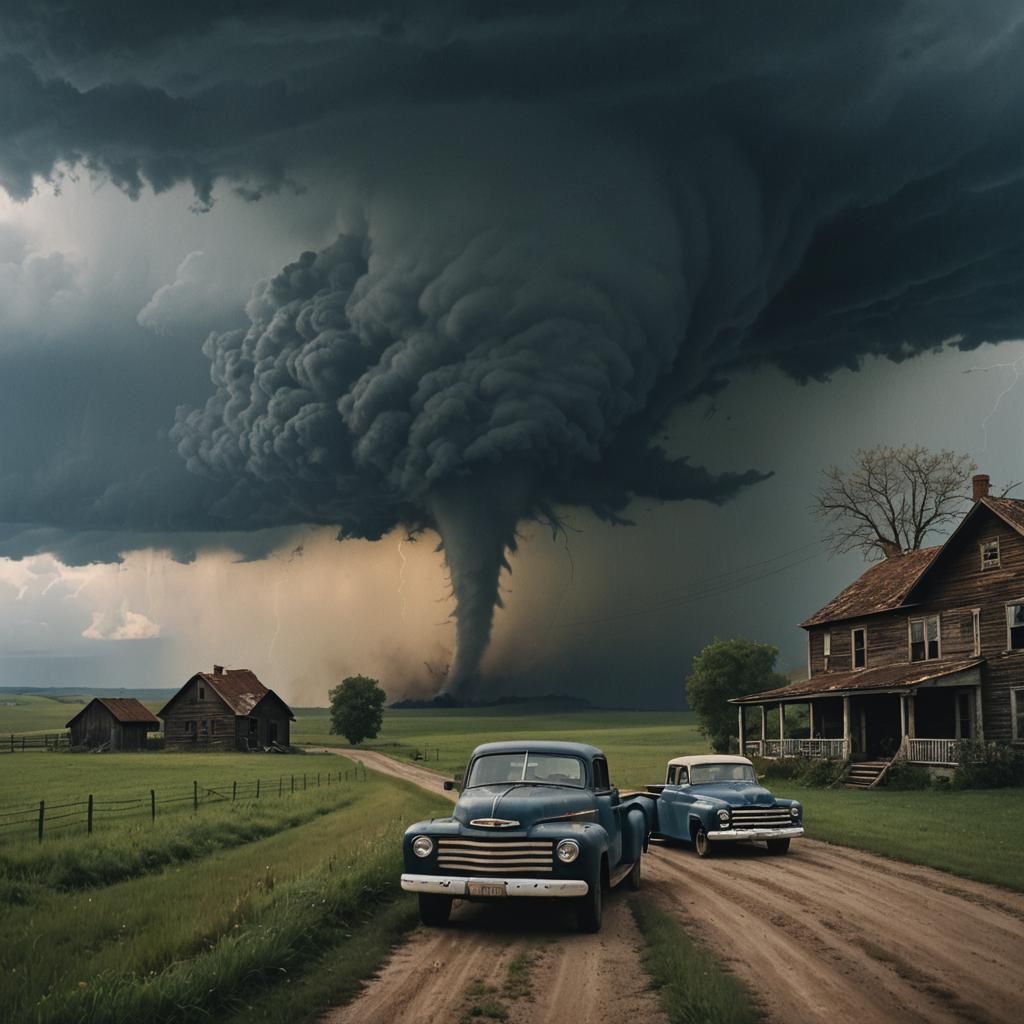 Tornado Approaching Farmhouse in Cinematic Still