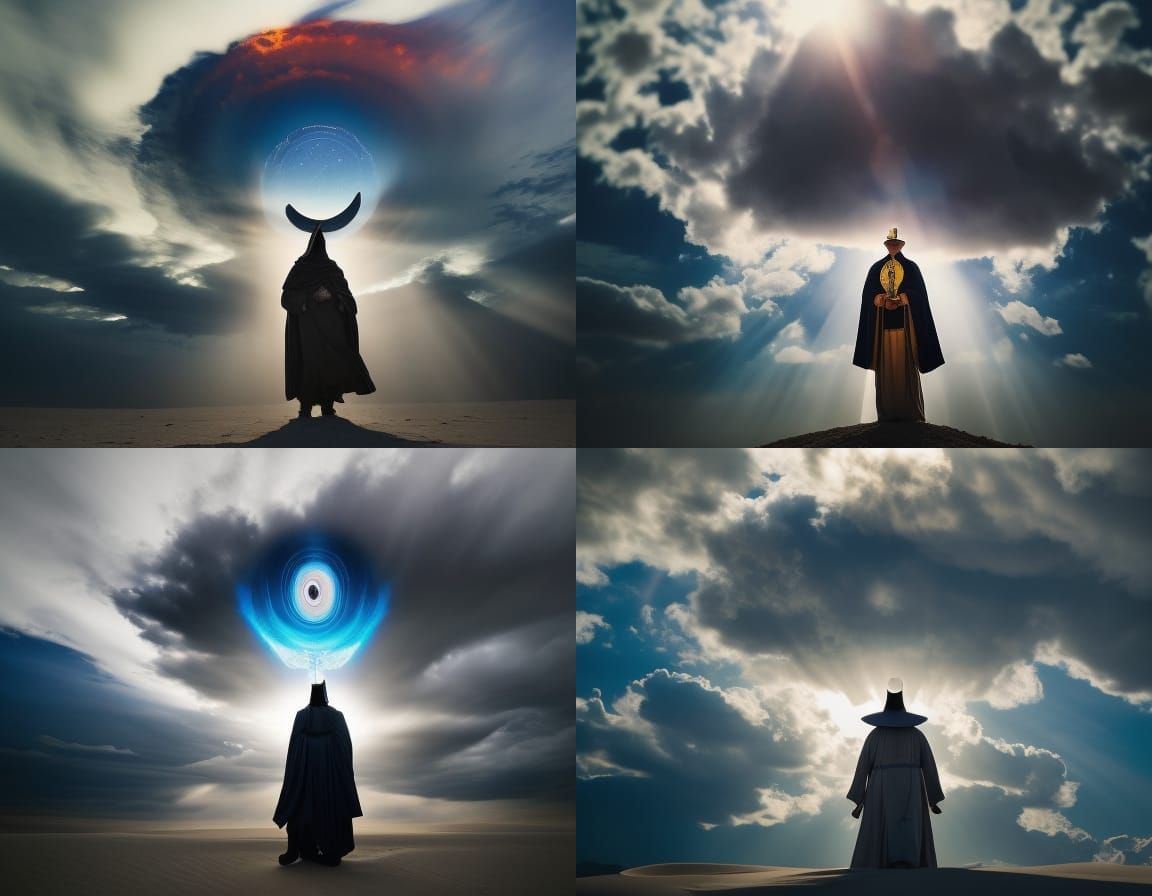 Wizard Conjuring Storm in Desert, Professional Photography