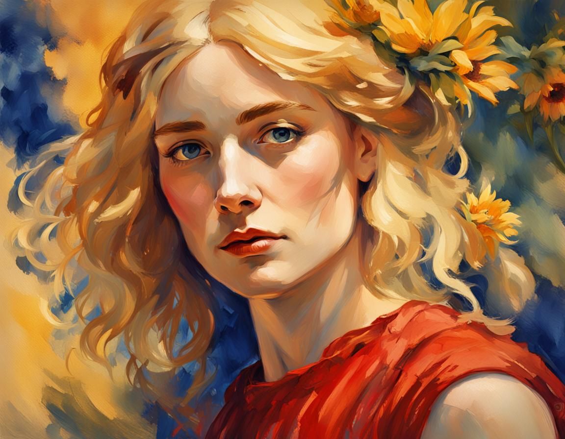 Impressionistic Portrait of Blonde Woman in Art Nouveau Styl...