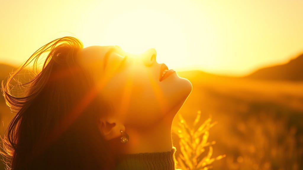 Woman Bathes in Golden Sunlight, Cinematic Film Still