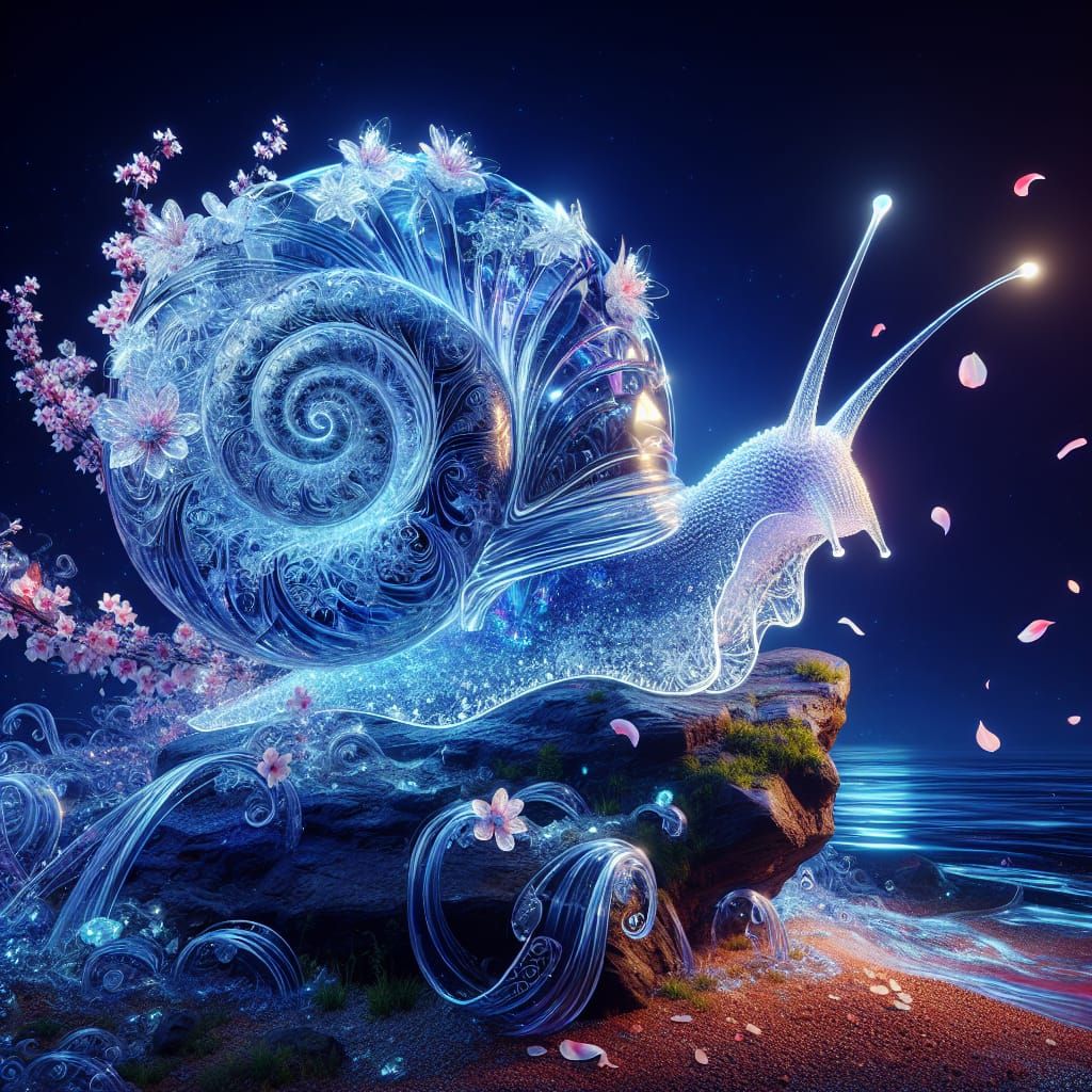 Bioluminescent Flowers in Crystalline Snail Shell