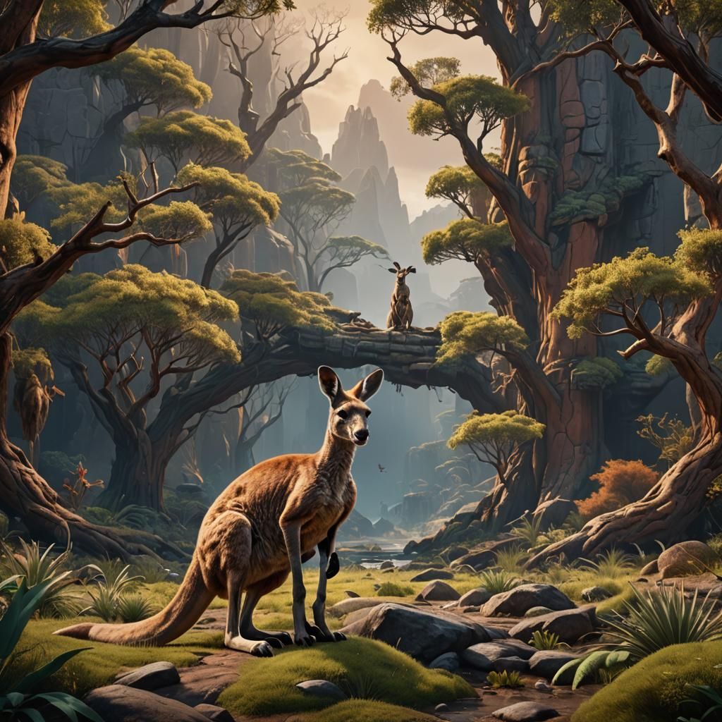 Fantastical Kangaroo Matte Painting in Deep Color